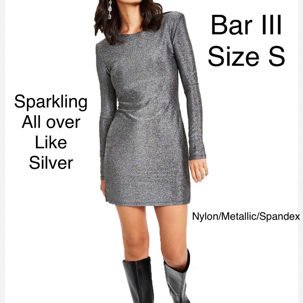 Sparkling Silver Metallic Dress Nylon Mini Special Occasions Bar III